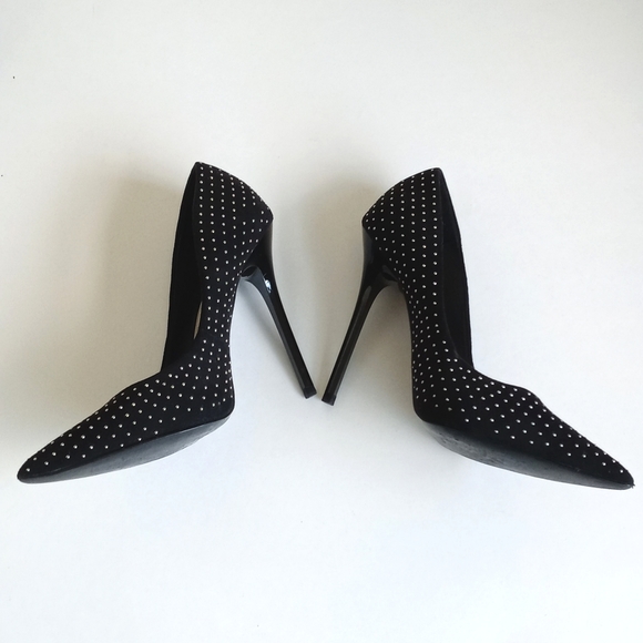 Zara Women’s Black Velvet 4 1/2" Heels with Silver Stud Detail 7.5 (38) - Picture 3 of 8